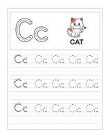 Children's Colorful Alphabet tracing practice worksheets, C is for Cat vector