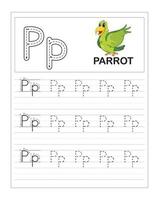 Children's Colorful Alphabet tracing practice worksheets, P is for Parrot vector