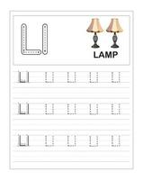 Children's Colorful Alphabet tracing practice worksheets, L is for Lamp vector