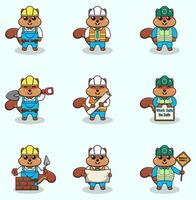 Vector illustration of Squirrel worker, builder, laborer cartoon. Cute Squirrel engineers workers, builders characters isolated cartoon illustration. Vector illustration on white background