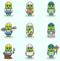 Vector illustration of Turtle worker, builder, laborer cartoon. Cute Turtle engineers workers, builders characters isolated cartoon illustration. Vector illustration on white background