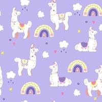 Seamless pattern with cute lamas. Vector graphics.