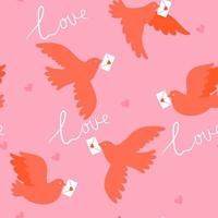 Valentine's day vibe seamless pattern with doves carrying letters. Vector graphics.