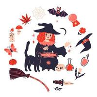 Set of witch magic items isolated on white background. Vector graphics.
