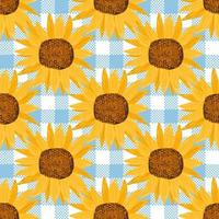 Seamless pattern with sunflowers on plaid background. Wrapping paper pattern. Watercolor vector. vector