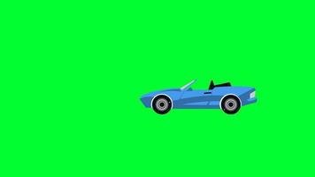 blaues cabriolet auto green-screen-animation. Entfernen Sie die grüne Farbe und verwenden Sie Ihr Projekt. 2D-Cartoon-Auto-Greenscreen durch Chroma-Key entfernen. video