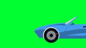 animazione dello schermo verde dell'auto cabriolet blu. rimuovi il colore verde e usa il tuo progetto. Lo schermo verde dell'automobile del fumetto 2d rimuove dalla chiave cromatica. video