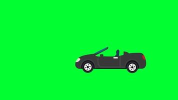 animación de pantalla verde de coche cabriolet negro. elimine el color verde y use su proyecto. Eliminación de la pantalla verde del coche de dibujos animados en 2D mediante la tecla de croma. video