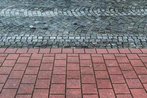 Detailed close up on old historical cobblestone roads and walkways photo