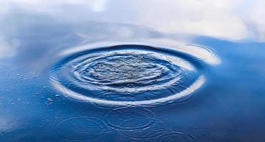 Beautiful water at a lake with splashing water and ripples on the surface with clouds and blue sky reflections photo