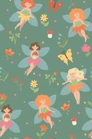 Seamless pattern with cute forest fairies. Vector graphics.