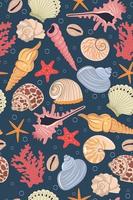 Seamless pattern with sea shells. Vector graphics.