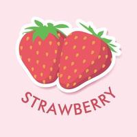 Flat illustration of strawberries isolated on background. Simple icon for menu, smoothie recipes. Sticker object vector