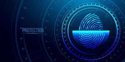 Fingerprint scanner. Cyber security, technology identification concept.  Futuristic technology background. Vector illustration.