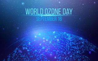 World ozone day banner. Futuristic map of the planet. World map. Abstract background with glowing planet Earth. Vector illustration.