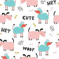 Childish seamless pattern with funny creative dogs. Creative childish texture in scandinavian style. Great for fabric, textile Vector Illustration.