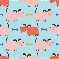 Childish seamless pattern with funny creative dogs. Creative childish texture in scandinavian style. Great for fabric, textile Vector Illustration.