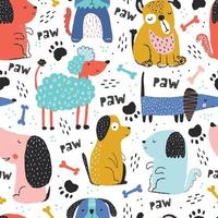 Childish seamless pattern with funny creative dogs. Creative childish texture in scandinavian style. Great for fabric, textile Vector Illustration.
