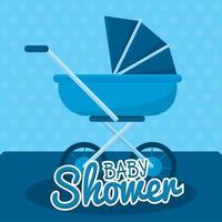 Ilustración de vector de ducha de carrito de bebé azul de fondo