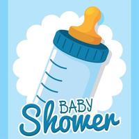 Background blue baby bottles shower vector illustration