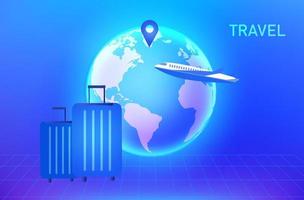 ir concepto de viaje, globo y viajes y reserva de viajes en línea ilustración de vector de equipaje en todo el mundo