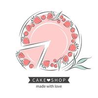 Cake shop logo. Cake and berries. Vector illustration on white background for menu, recipe book, baking shop.