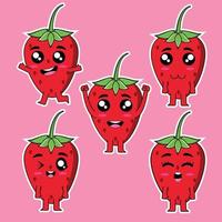 Strawberry cartoon character vector, Mascot with various poses vector