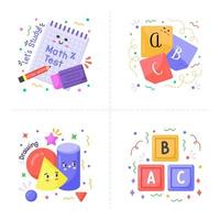 Back to school collection of Stickers for students with school supplies. Vector illustration