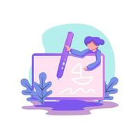 Digital pen flat style illustration design vector