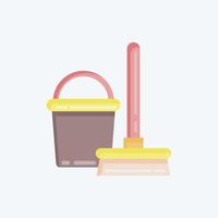 Icon Broom and Bucket. suitable for Kids symbol. flat style. simple design editable. design template vector. simple illustration vector