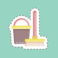Sticker line cut Broom and Bucket. suitable for Kids symbol. simple design editable. design template vector. simple illustration vector