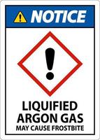 Notice Liquified Argon Gas GHS Sign On White Background vector