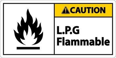 Precaución lpg signo de símbolo inflamable sobre fondo blanco. vector