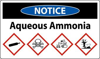 Notice Aqueous Ammonia GHS Sign On White Background vector