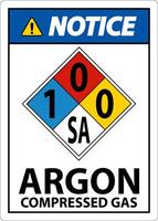 NFPA Notice Argon Compressed Gas 1-0-0-SA Sign vector