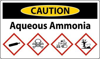 Caution Aqueous Ammonia GHS Sign On White Background vector