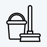 Icon Broom and Bucket. suitable for Kids symbol. line style. simple design editable. design template vector. simple illustration vector