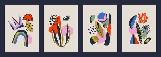 moderno conjunto contemporáneo de composición de ilustraciones estéticas de geometría abstracta minimalista moderna. afiches vectoriales boho para decoración de paredes en estilo bohemio vector