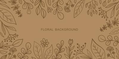 BEIGE VECTOR BACKGROUND WITH BROWN DOODLE FLOWERS AND TWIGS ON THE EDGES
