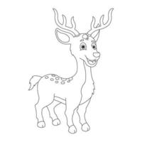 lindo ciervo página para colorear para niños contorno animal reno libro para colorear dibujos animados vector ilustración