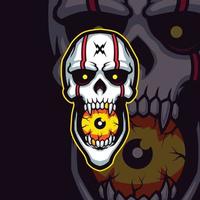 screaming skull with golden eye on the mouth tattoo and tshirt design vector