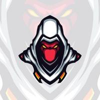 white hooded red face gaming avatar vector mascot