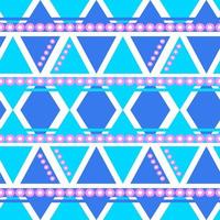 Seamless pattern blue diamond or triangle shape, white border on light blue background and decorated with pink flowers. vector