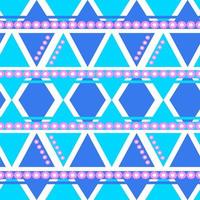 Seamless pattern blue diamond or triangle shape, white border on light blue background and decorated with pink flowers. vector