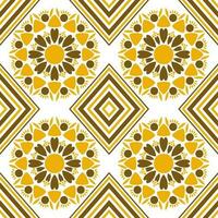 Seamless pattern with yellow and brown diamond shapes and flower shapes drawn from mixed shapes. vector
