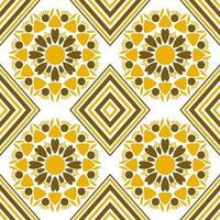 Seamless pattern with yellow and brown diamond shapes and flower shapes drawn from mixed shapes. vector