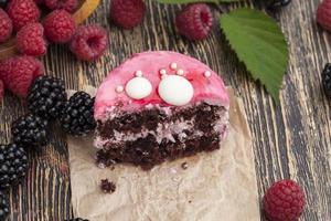 puff chocolate cake with berry filling photo