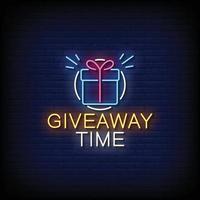 Neon Sign giveaway time with Brick Wall Background Vector