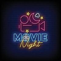 Neon Sign movie night with Brick Wall Background Vector
