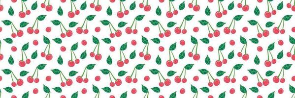 Cherry seamless vector background repeating with summer fruit, berry use for fabric gift wrap packaging. Berries fruit summer horizontal banner, border